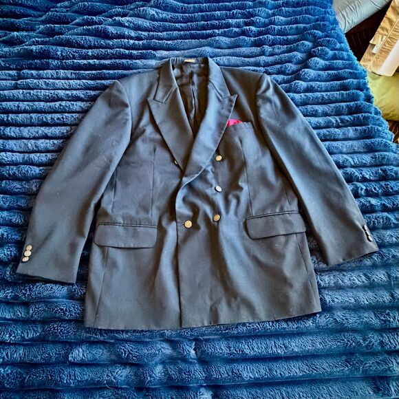 Oscar de la Renta Men’s Black Wool Blazer – 46L – Vintage Double Breasted - Picture 3 of 12